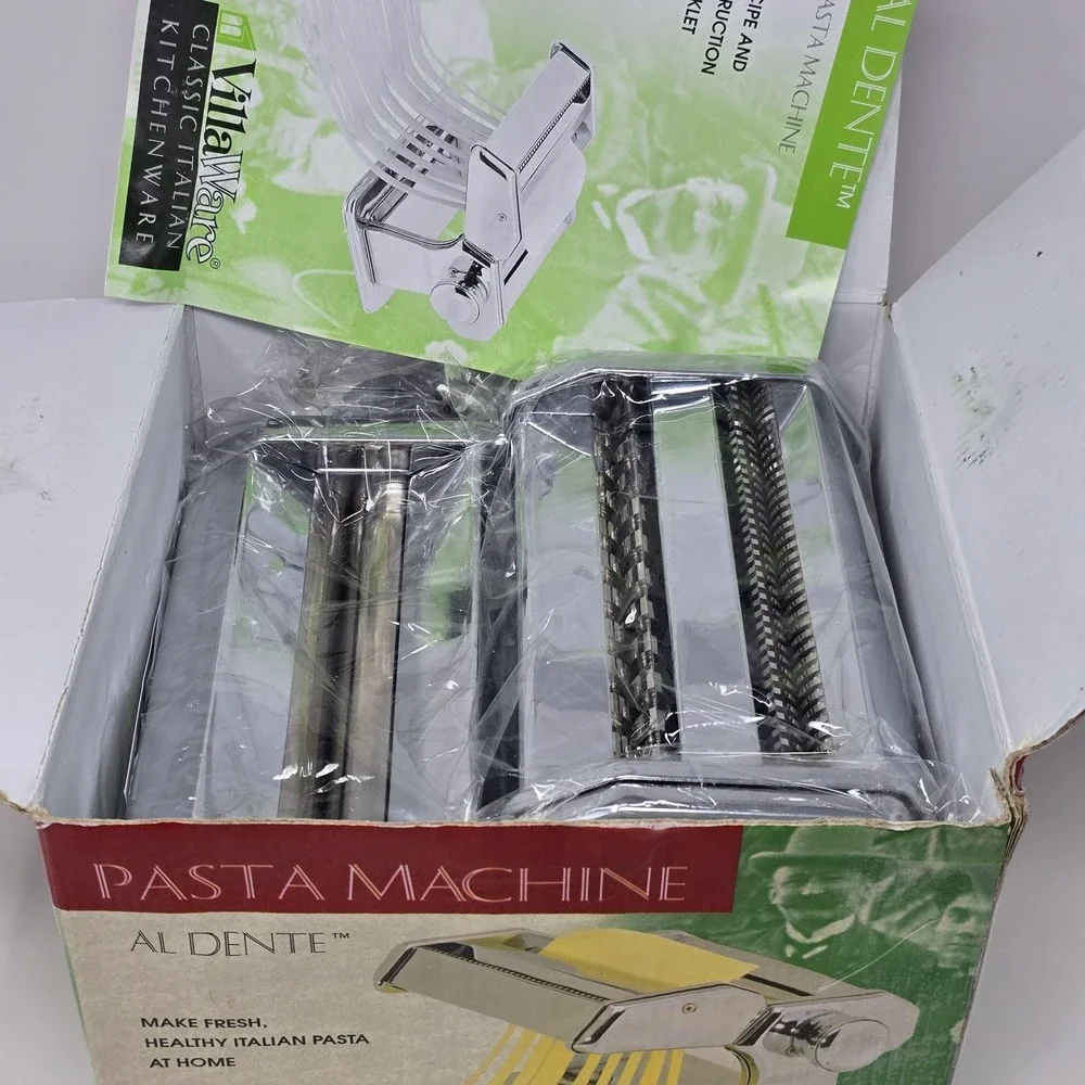 VillaWare Al Dente Pasta Machine With Ravioli Attachment Set Chrome Steel Silver